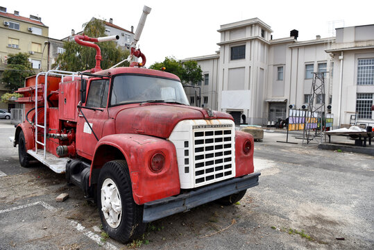 Vintage Red International Fire Truck Parked Outdoors