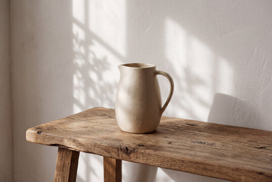Ceramic pitcher on a console table