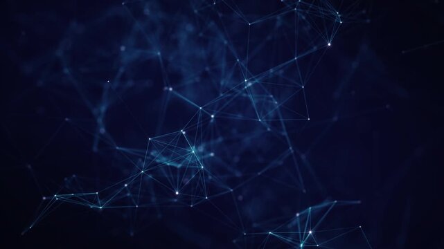 Abstract Digital Network Background With Glowing Nodes And Connecting Lines Representing Data Flow, Artificial Intelligence, Big Data, Cloud Computing, And Modern Technology Communication Systems.