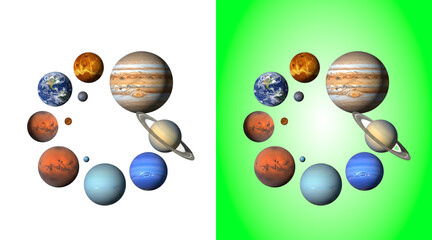 Set of solar system planets arranged in a circle isolated on a plain white background © Zaki