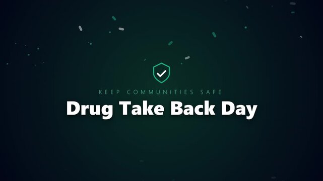 Animated shield promotes drug take back day, encouraging safe medication disposal for public health campaigns, awareness materials, and community outreach.