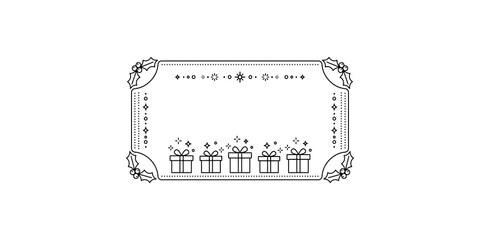Ornate rectangular frame with holly berries and gift boxes for Christmas cards and festive greetings. © Sandhu