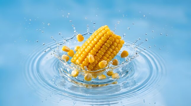 A vibrant artistic capture of a mango colliding with water creating a beautiful refreshing splash effect