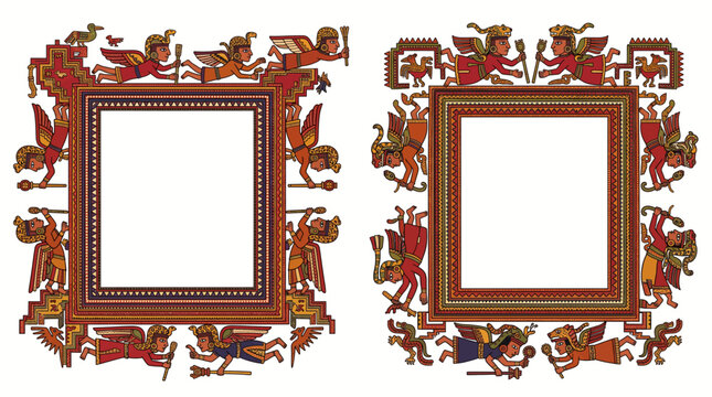 Peruvian Paracas Textile Flying Shaman Stepped Geometric Raster Border