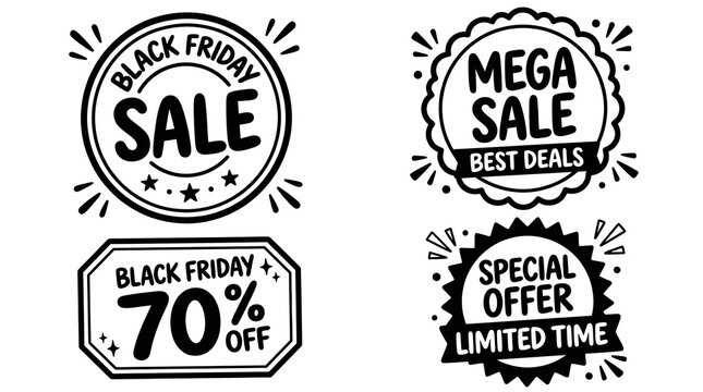 Black Friday Sale Badges and Discount Labels Vector Design Bundle