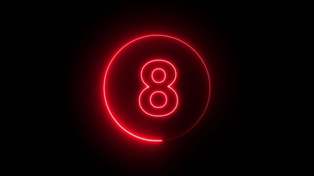 5 second countdown timer animation with neon number text glowing from 5 to 0 with interesting circle animation. Circle countdown timer 5 sec animation 4k