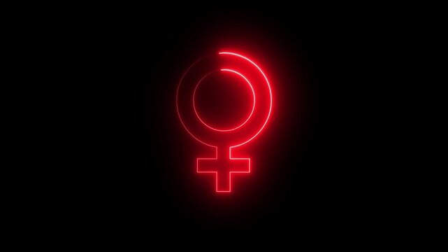 Neon glowing Abstract female symbol icon animation isolated on black background 4k video