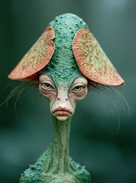 Detailed portrait of an exotic green alien creature
