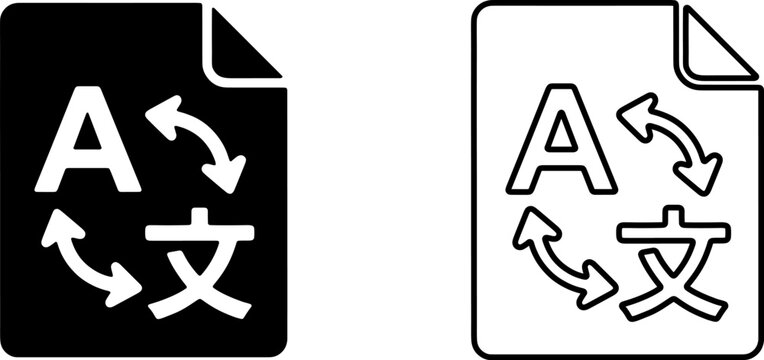 Document file translation service icons for paper work localization and professional technical manual interpreting.
