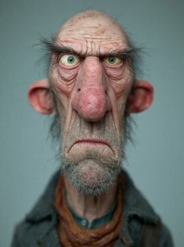 Detailed portrait of a scowling old man character