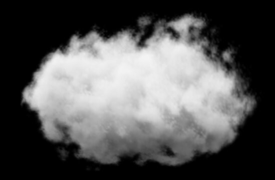 Realistic white fluffy cloud isolated on black background 3D render for photo overlay