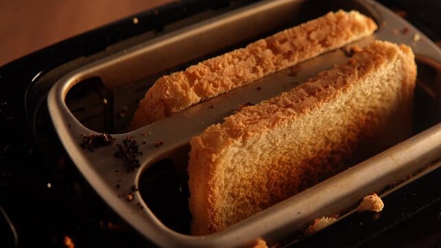 Slices of bread popping out of toaster in slow motion