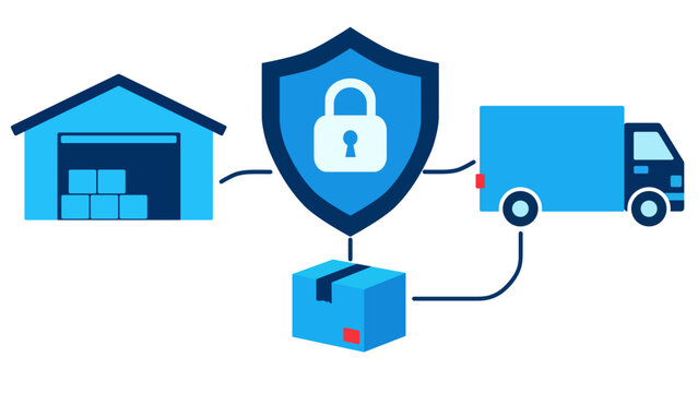 Supply Chain Protection. Logistics Security System. Warehouse Delivery and Package Safety. Flat Design