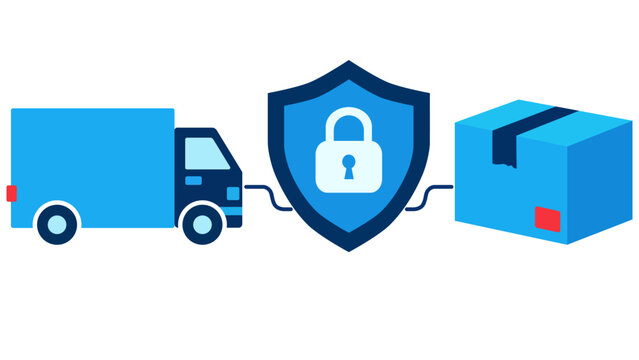 Secure Logistics. Delivery Truck and Package Protection. Supply Chain Safety. Flat Design