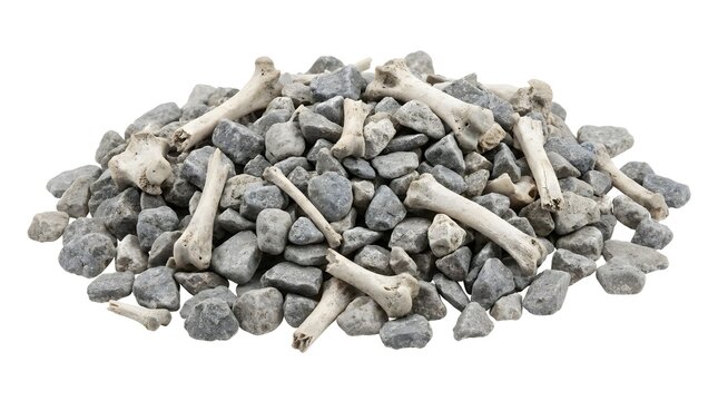 Pile of small rocks with animal bones on top