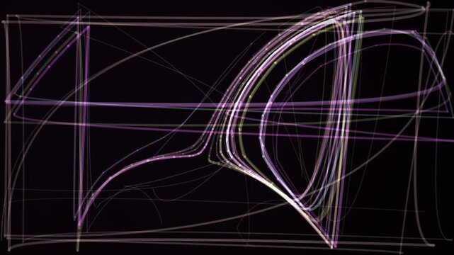 A looping linedrawing animation creates an abstract umbrella shape on a black background
