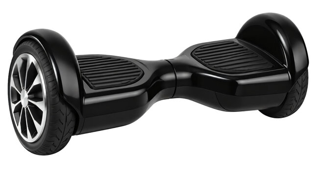 Black self balancing electric hoverboard isolated on transparent background