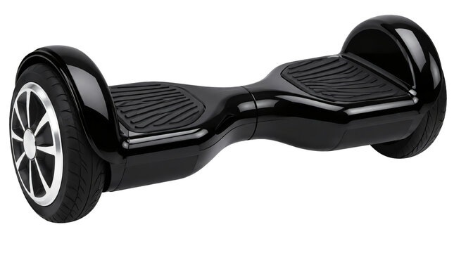 Black self balancing electric hoverboard isolated on transparent background