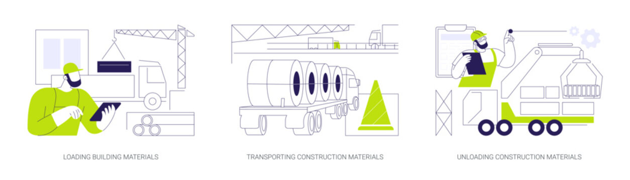 Transportation of building materials abstract concept vector illustrations.
