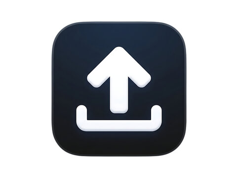 Upload icon with arrow and curved base on transparent background