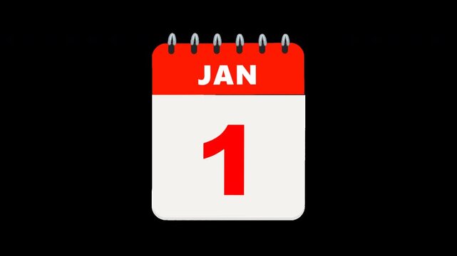 Red wall calendar page showing january first date against black background