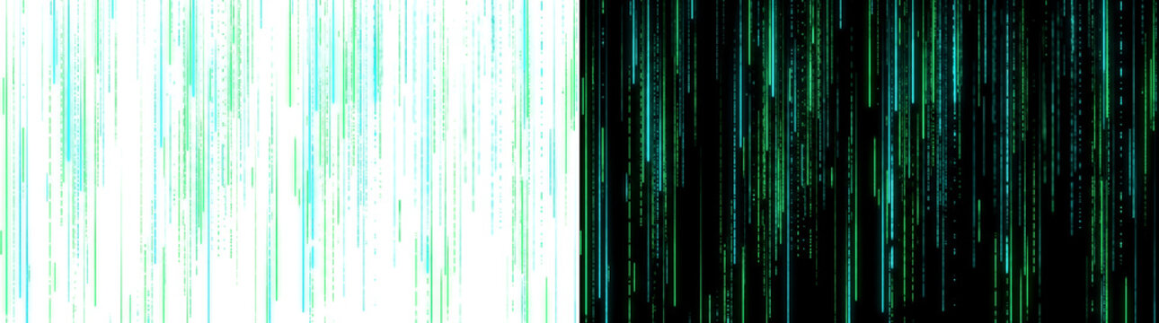 Digital rain of falling green and cyan code lines for cyber designs in PNG, Transparent and Black Background Versions