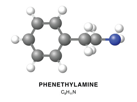 Phenethylamine molecular structure 3d representation. Vector Illustration