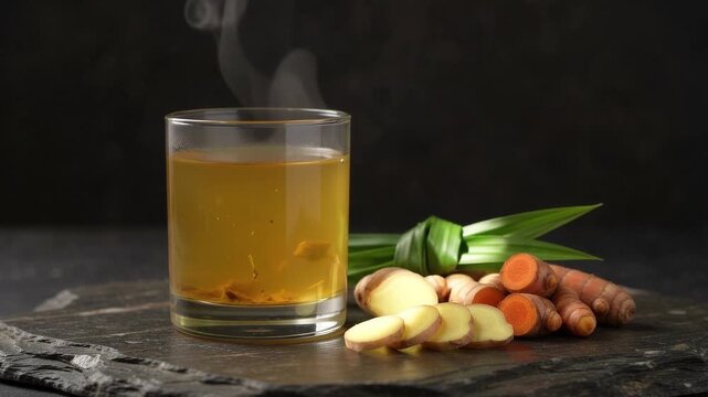 Turmeric and Ginger Herbal Drink with Fresh Ingredients