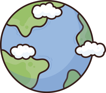 Cartoon globe shows blue oceans and green landmasses