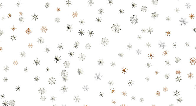Seamless pattern of decorative golden and silver snowflakes falling on a dark background. Winter hol