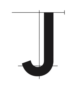 Uppercase letter j with technical drawing guidelines isolated on transparent background