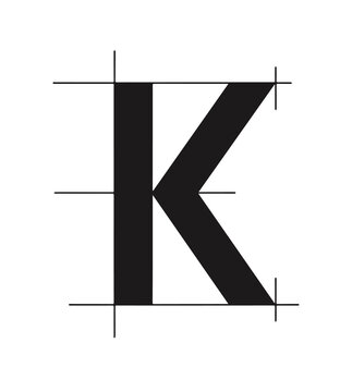 Letter k logo design with technical construction lines isolated on transparent background