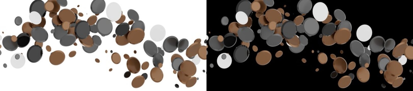 Abstract Metallic Circles Falling on Black Background