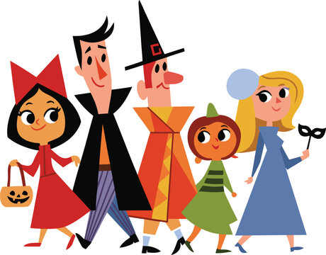 Children in Halloween Costumes Trick or Treating