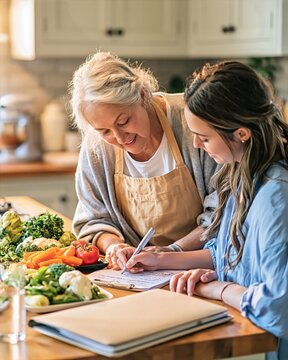 Family Caregiver and Older Woman Planning a Healthy Meal