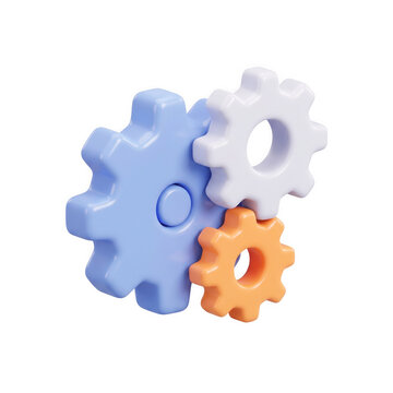 Three colorful plastic gear wheels isolated on transparent background
