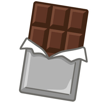 Dark chocolate bar opened in silver foil paper isolated on white background