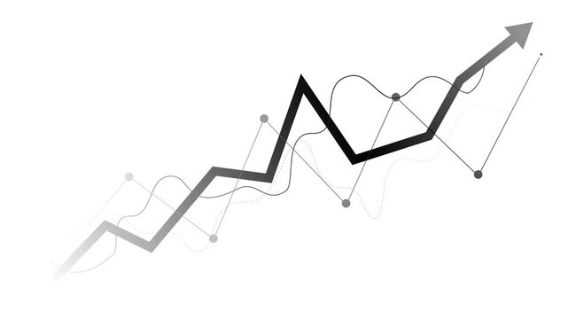 Glowing upward line graph with an arrow growth progress and financial success animation