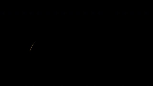 Gold light trails orbiting in an elliptical ring on black background loop 4K luxury speed swirl overlay with sparkles for intro and award reveal