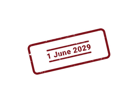 Red vintage date stamp with June 2029 printed on it