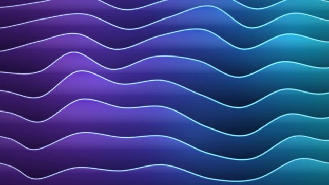 Abstract flowing wavy ribbons with glowing cyan edges and purple gradient in seamless motion loop
