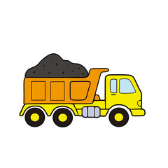 Yellow and Orange Dump Truck Carrying Coal Vector Illustration © Fatma