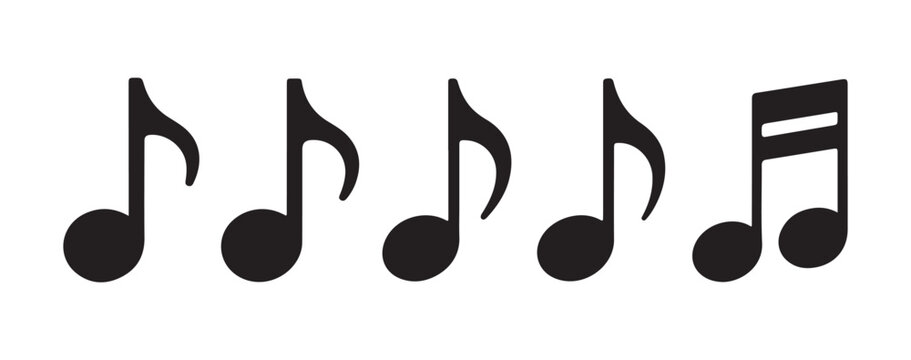 Musical note icon set showing single eighth note and double beam note graphic vector.