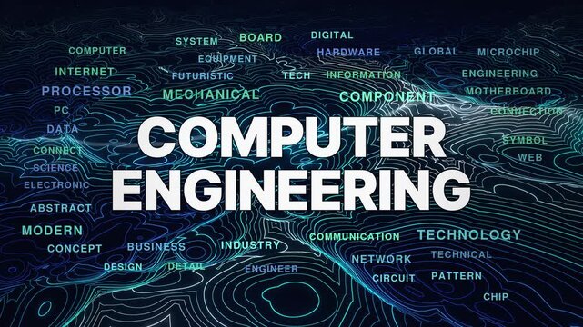 Computer engineering animated topography word cloud, text design animation, seamless loop