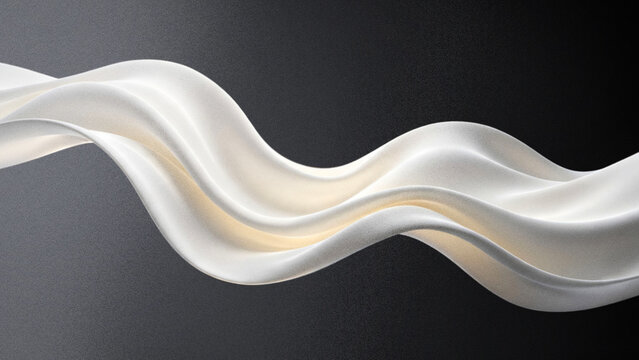 Abstract 3D background featuring a white cream fabric wave with grain particle texture, perfect for premium modern luxury elegant dynamic and futuristic designs.