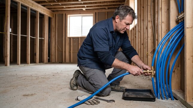 Installer connects a purge hose to radiant floor loop