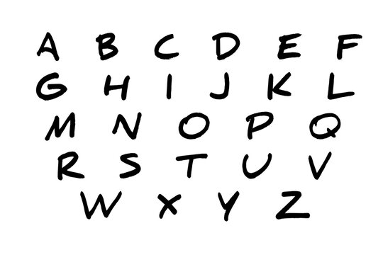 Thick brush alphabet font set. Bold hand painted black uppercase letters isolated on white background. Flat vector illustration for artistic design, headline, and poster