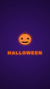 Glowing orange pumpkin face typography shines against a dark purple background, creating halloween artwork suitable for invitations, posters, and social promotions.