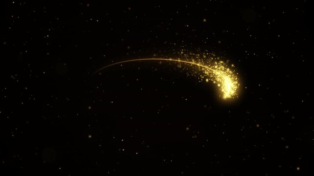 Gold sparkle comet circling in an elliptical orbit ring on black background seamless loop 4K luxury glitter trail with stardust