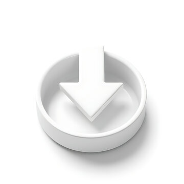 3d white download arrow icon isolated on white background